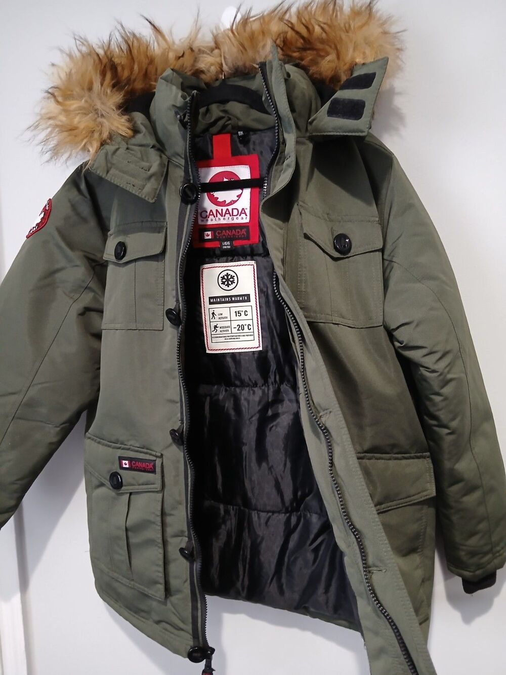 Canada Weather Gear Army Green Heavyweight Artic Parka w Faux Fur Hood Men Sz L. - Picture 8 of 10